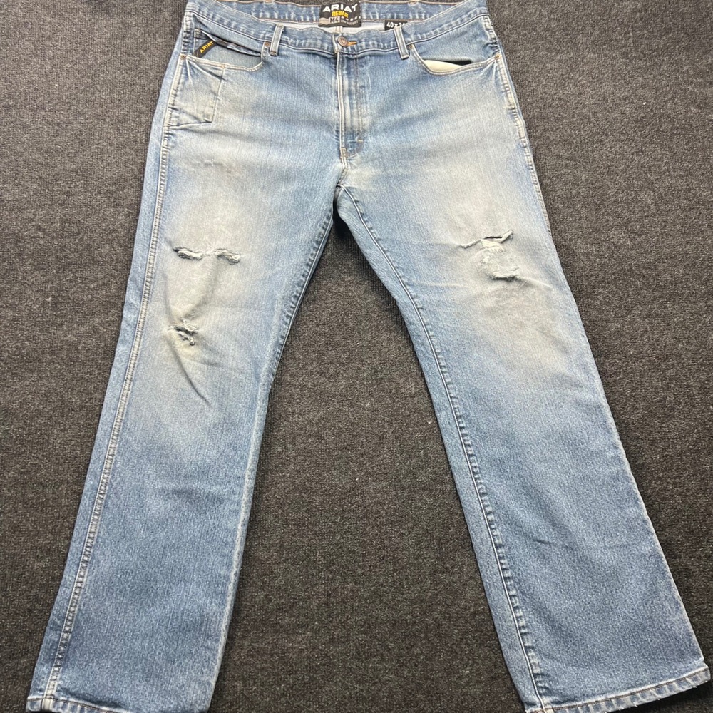 Ariat Rebar M4 Low Rise Boot Jeans Mens 40x34 Light Wash Distressed Work Denim
